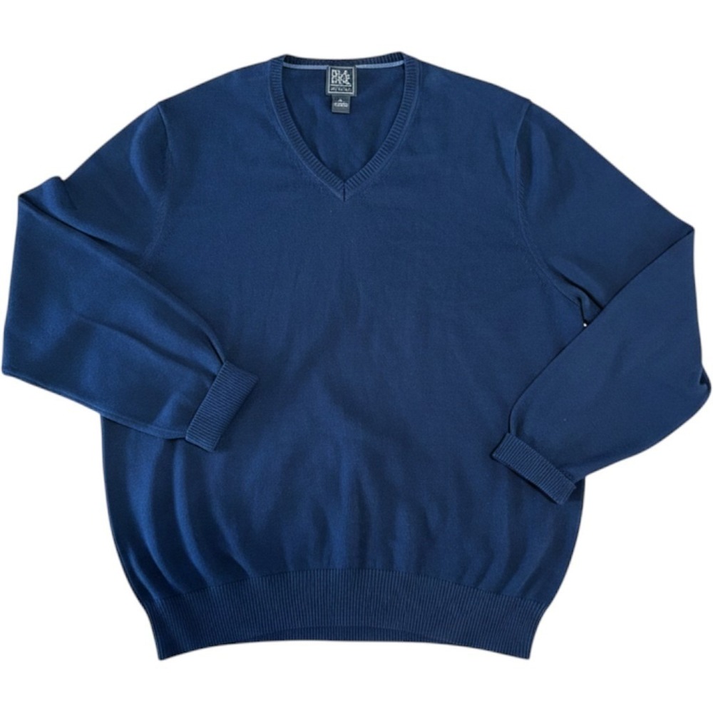Jos A Bank Traveler V-Neck Sweater Mens XXL Navy Blue 100% Pima Cotton Pullover